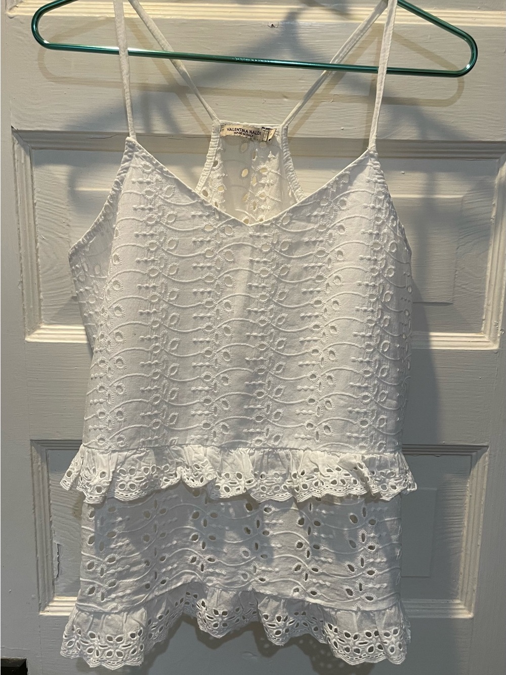 Valentina Naldi White Eyelet Lace Ruffle Camisole, Peplum, Small